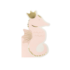 Pink seahorse napkin with gold crown under the sea birthday from Parte Haus party supply store in Bethesda MD