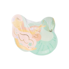 Pastel mermaid shaped paper plate with whimsical illustration for mermaid birthday party from Parte Haus party supply store in Bethesda MD