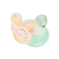 Pastel mermaid shaped plate with gold accents under the sea birthday from Parte Haus party supply store in Bethesda MD.