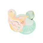 Pastel mermaid shaped plate with gold accents under the sea birthday from Parte Haus party supply store in Bethesda MD.