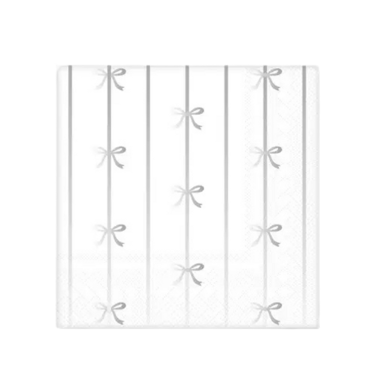 Silver Signature Bow Cocktail Napkins