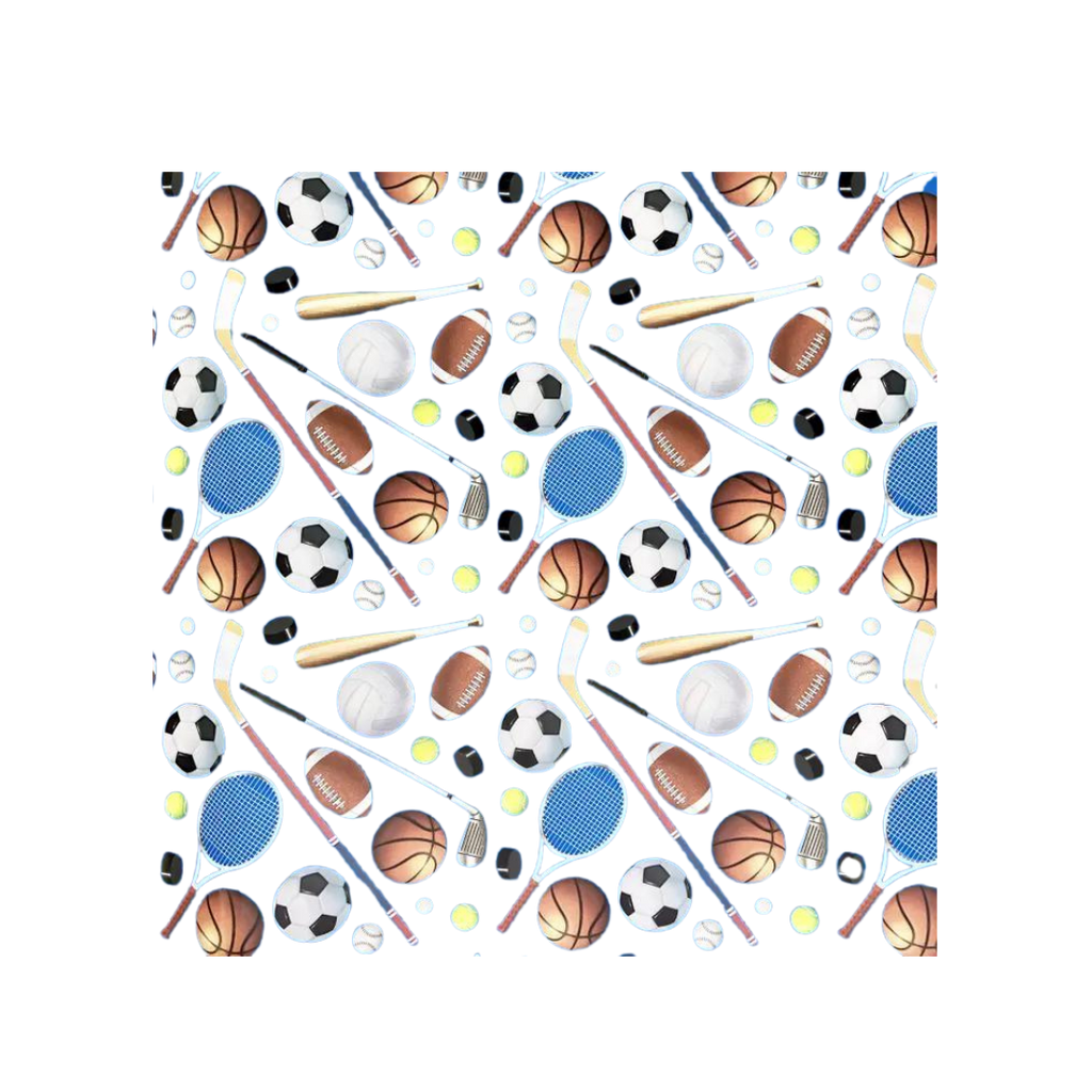 multi color sports ball themed napkin with tennis soccer and basketball from Parte Haus party supply store in Bethesda MD