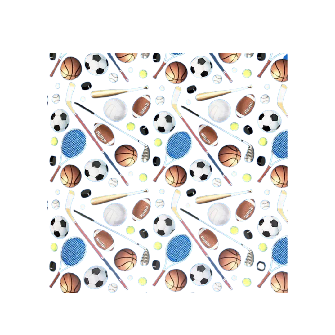 multi color sports ball themed napkin with tennis soccer and basketball from Parte Haus party supply store in Bethesda MD