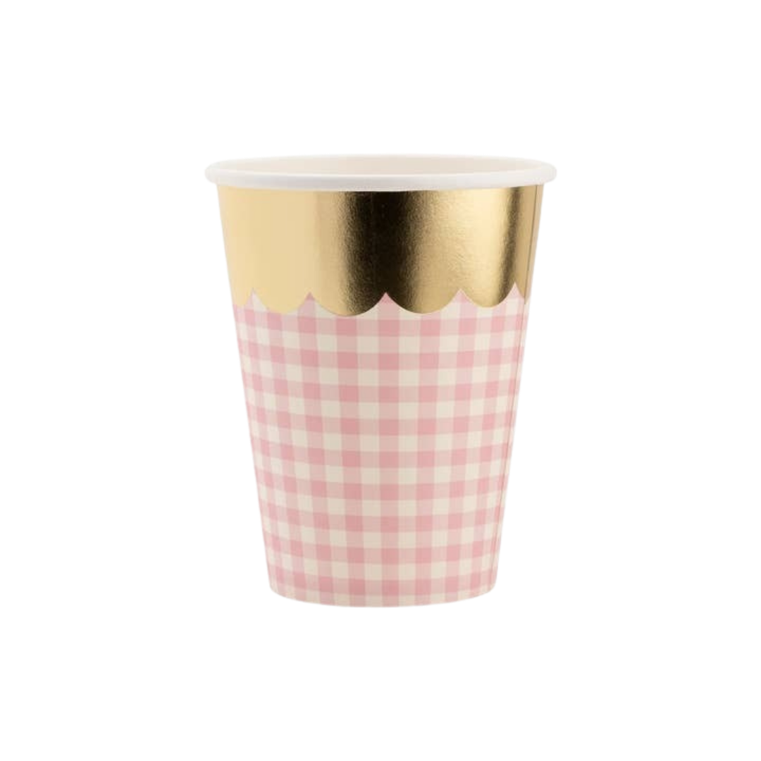 Pastel with Gold Scalloped Gingham Paper Cups