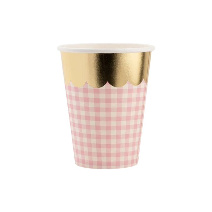 Pastel with Gold Scalloped Gingham Paper Cups