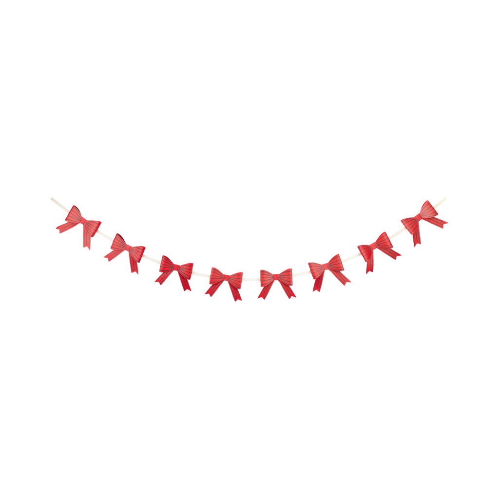 Red Christmas Striped Bow Banner