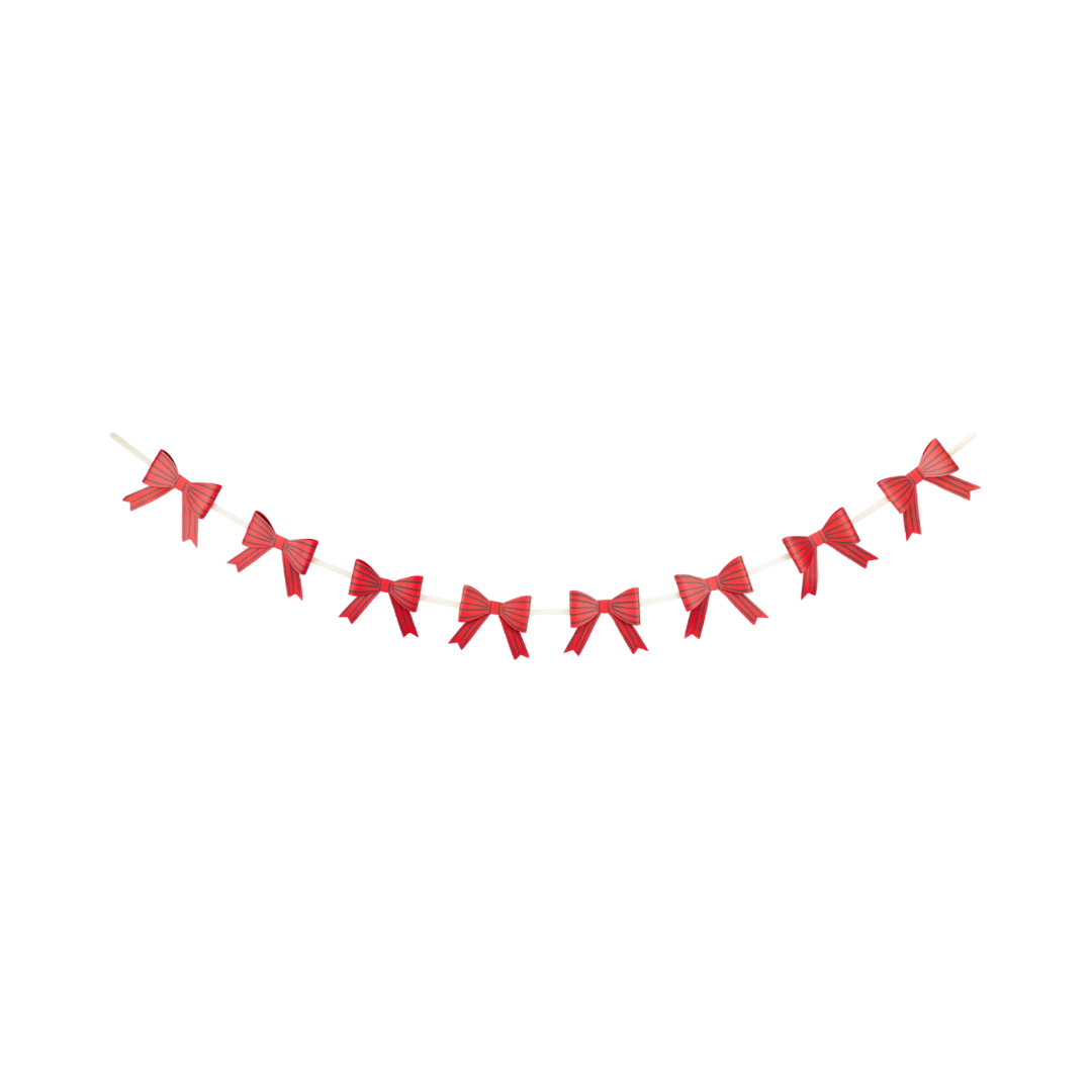 Red Christmas Striped Bow Banner