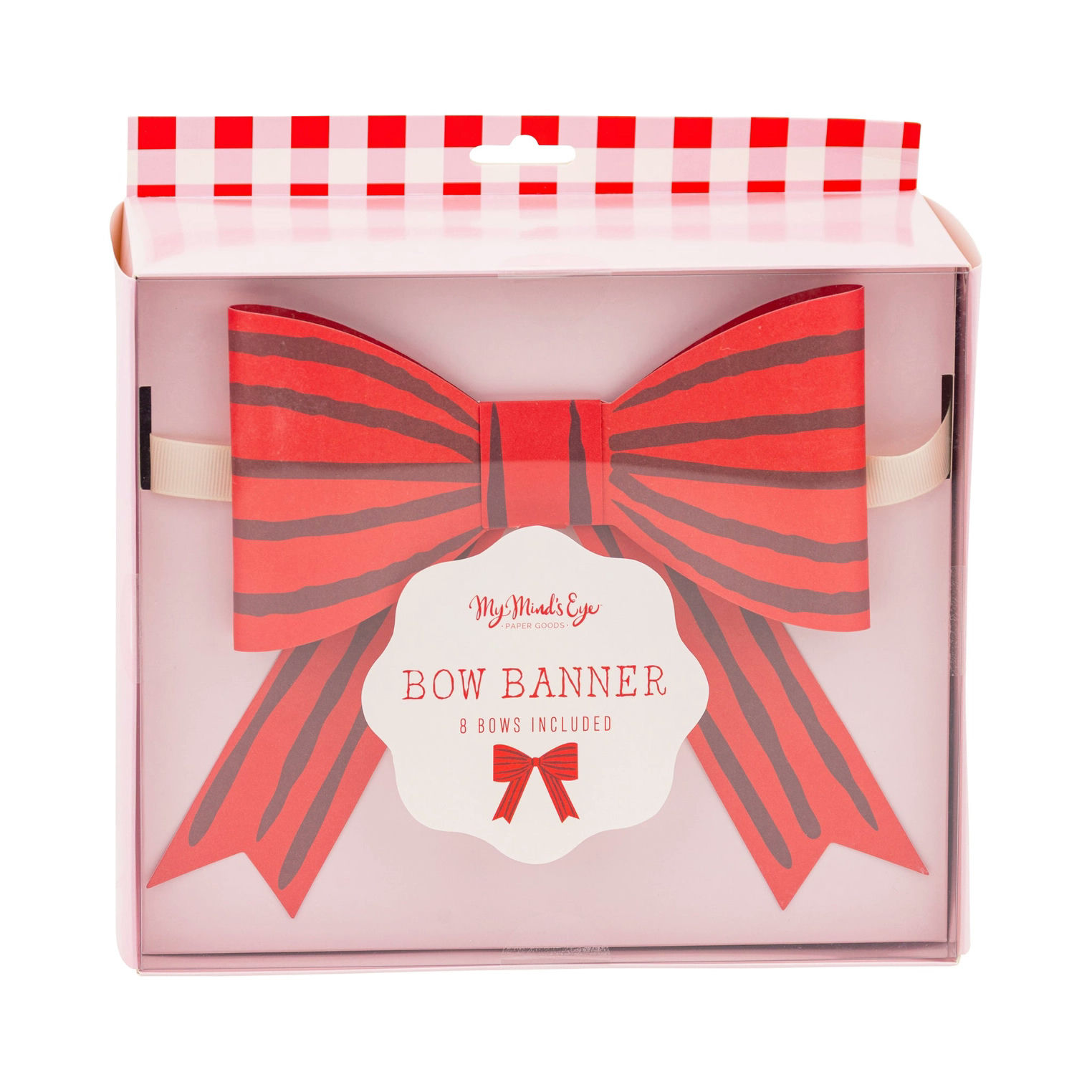 Red Christmas Striped Bow Banner