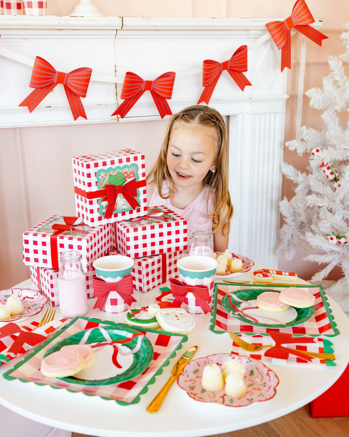 Red Christmas Striped Bow Banner