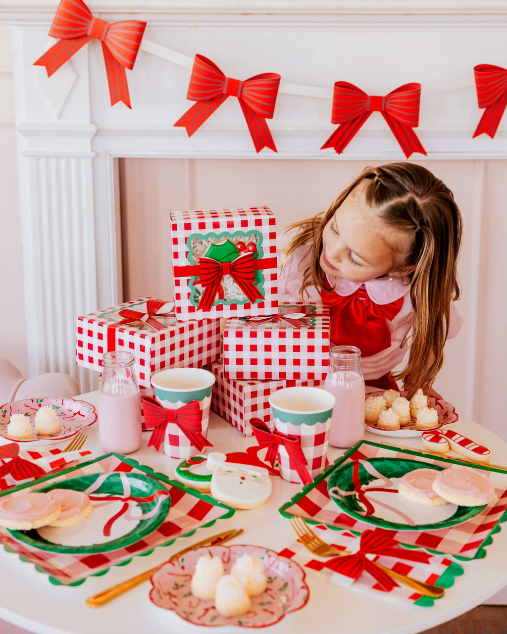 Red Christmas Striped Bow Banner