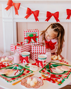 Red Christmas Striped Bow Banner