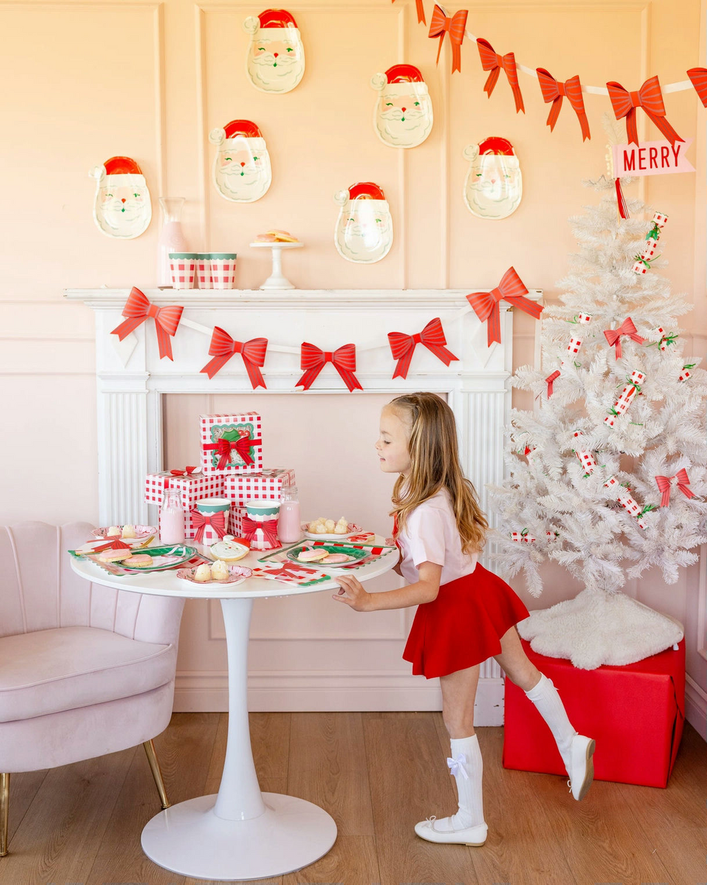 Red Christmas Striped Bow Banner
