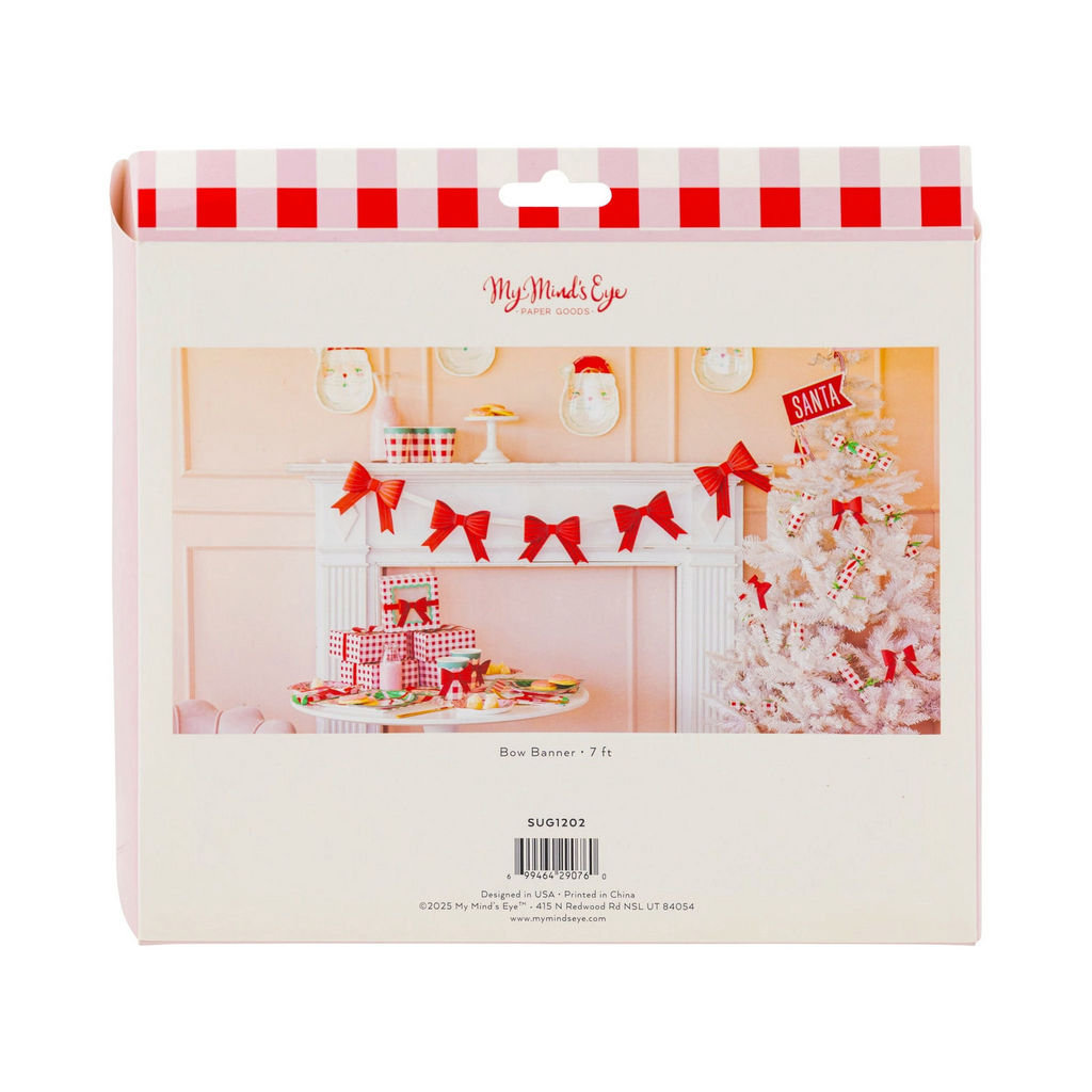 Red Christmas Striped Bow Banner