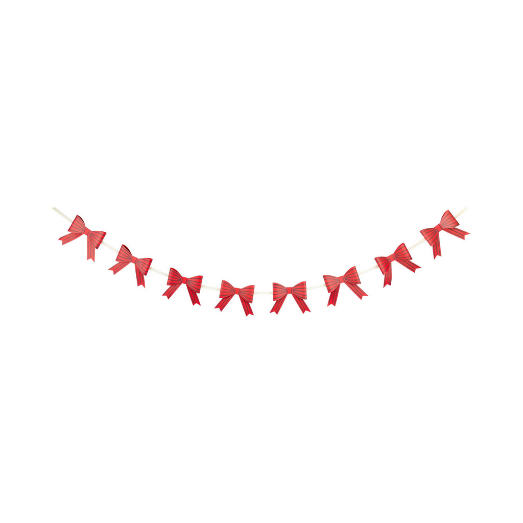 Red Christmas Striped Bow Banner