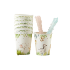 Safari animal paper cups with elephant zebra and monkey design for baby shower from Parte Haus party supply store in Bethesda MD