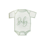 sage babygrow paper napkins shaped like a baby bodysuit for baby shower from Parte Haus party supply store in Bethesda MD