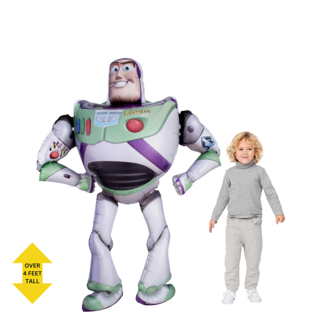 Green and white Buzz Lightyear jumbo balloon for kids birthday from Parte Haus party supply store in Bethesda MD