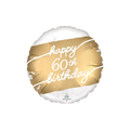 gold and white foil balloon with happy 60th birthday text milestone birthday from Parte Haus party supply store in Bethesda Maryland