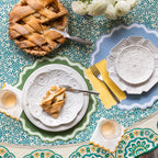 White and yellow scallop cocktail napkins elegant table decor brunch from Parte Haus party supply store in Bethesda MD