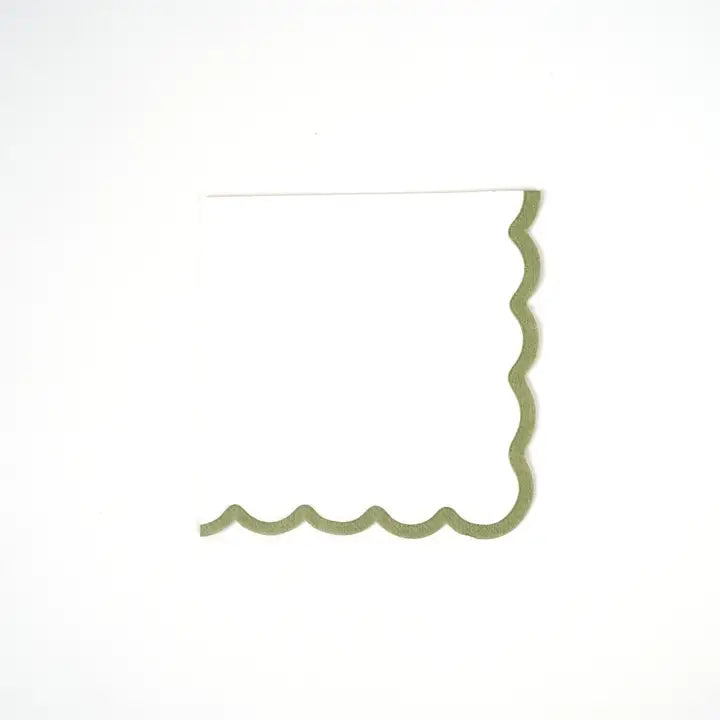 Green scallop cocktail napkin with wavy edges for celebrations from Parte Haus party supply store in Bethesda Maryland