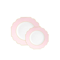 Blush gold plastic plates with scalloped edges elegant dinnerware from Parte Haus party supply store in Bethesda Maryland