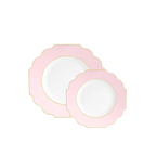 Blush gold plastic plates with scalloped edges elegant dinnerware from Parte Haus party supply store in Bethesda Maryland
