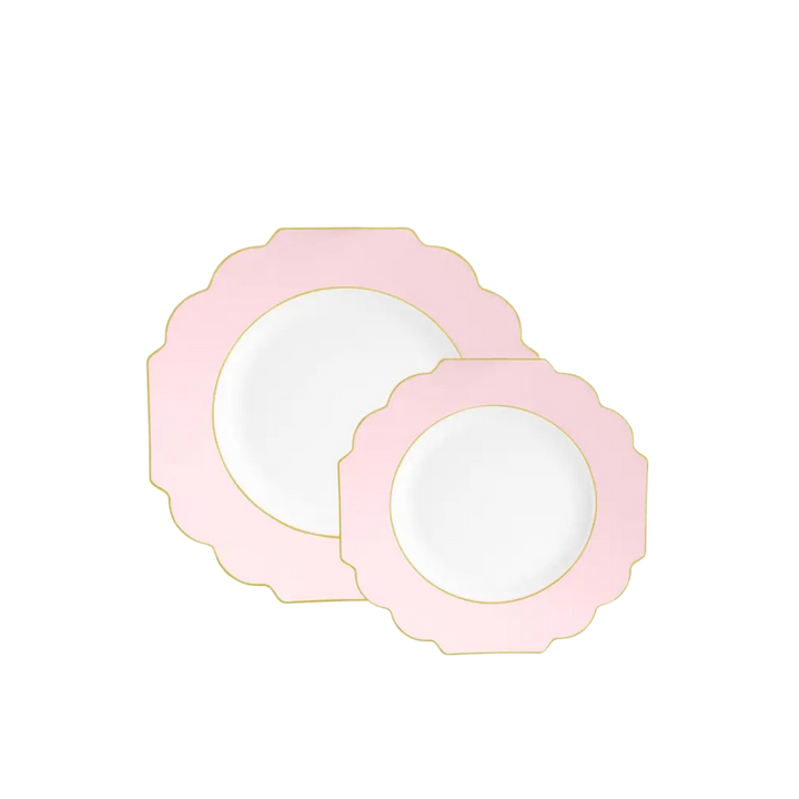 Blush Scalloped Gold Rimmed Plastic Plates