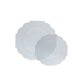 Clear gold scalloped plastic plates with elegant trim for dinner events from Parte Haus party supply store in Bethesda Maryland