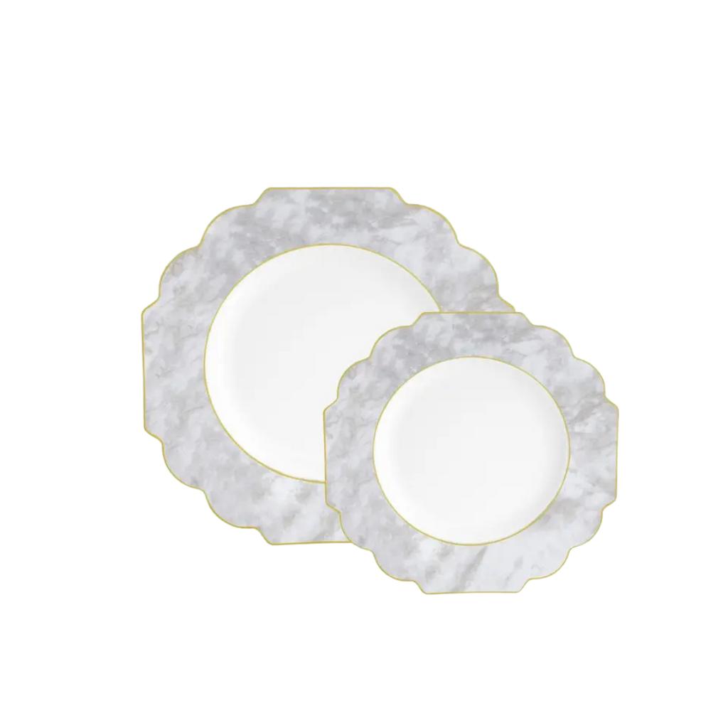 Marble gold scalloped plastic plates elegant tableware from Parte Haus party supply store in Bethesda MD