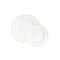 White gold plastic scalloped plates elegant dinnerware for celebrations from Parte Haus party supply store in Bethesda Maryland