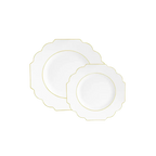 White gold plastic scalloped plates elegant dinnerware for celebrations from Parte Haus party supply store in Bethesda Maryland