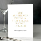 White anniversary card with gold and black text romantic theme from Parte Haus party supply store in Bethesda Maryland