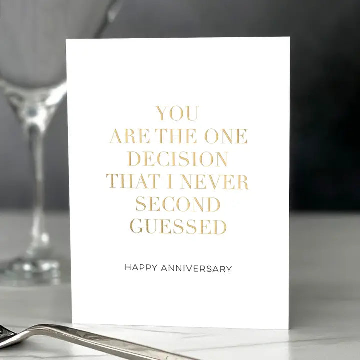 White anniversary card with gold and black text romantic theme from Parte Haus party supply store in Bethesda Maryland