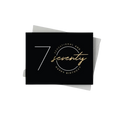 Black gold birthday card with seventy elegant design for 70th birthday from Parte Haus party supply store in Bethesda Maryland