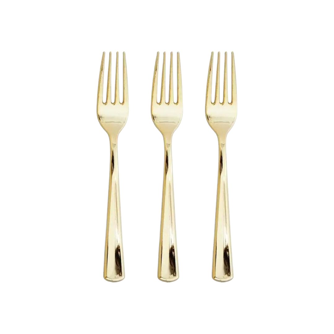 Metallic rose gold forks shiny cutlery for celebrations from Parte Haus party supply store in Bethesda Maryland