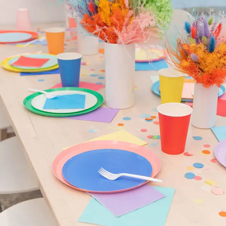 Cherry large napkins with colorful table setting for birthday party from Parte Haus party supply store in Bethesda Maryland