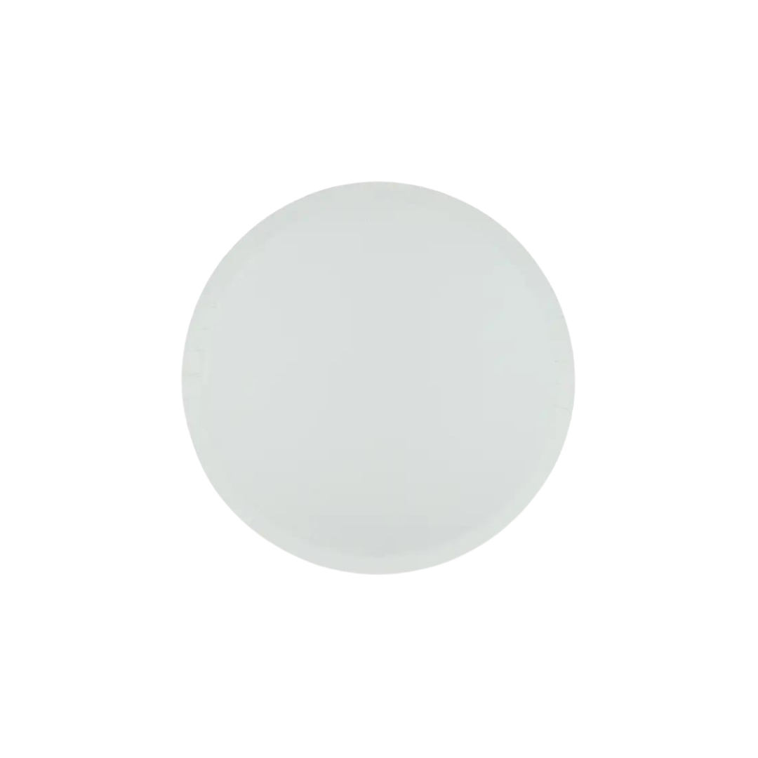 Frost white dinner plate with smooth round design for events from Parte Haus party supply store in Bethesda MD.