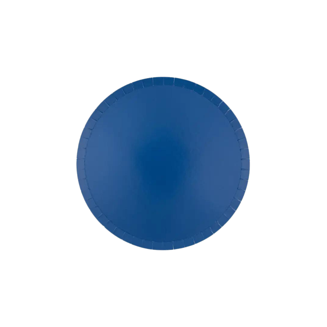 Midnight blue dinner plate with glossy finish for celebrations from Parte Haus party supply store in Bethesda MD.