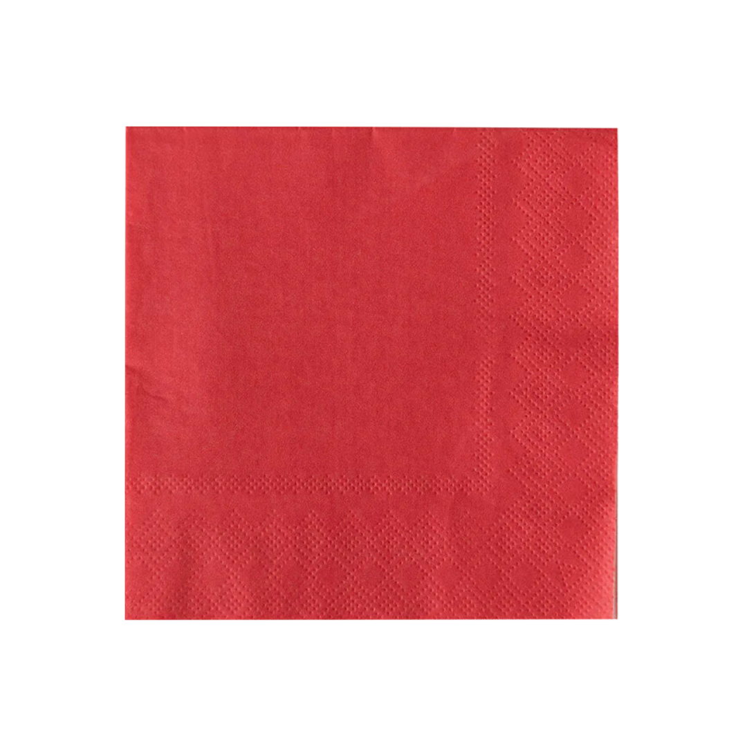 Cherry red cocktail napkin with embossed border for celebrations from Parte Haus party supply store in Bethesda MD.