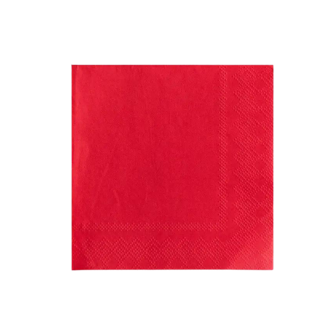 Poppy red cocktail napkin with embossed border for celebrations from Parte Haus party supply store in Bethesda MD