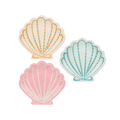 Pastel shell shaped plates with gold accents mermaid theme from Parte Haus party supply store in Bethesda MD