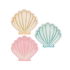 Pastel shell shaped plates with gold accents mermaid theme from Parte Haus party supply store in Bethesda MD