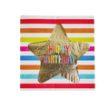 Multicolor happy birthday napkin with gold star and rainbow stripes birthday theme from Parte Haus party supply store in Bethesda MD