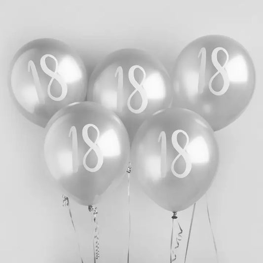 Silver '18' Latex 12" Balloons 5 Pack