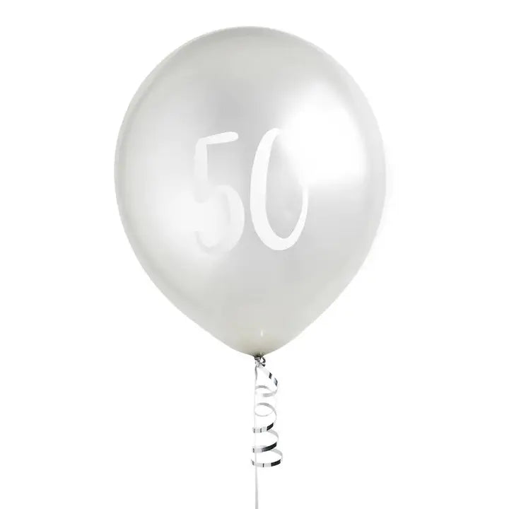 Silver '50' Latex 12" Balloons 5 Pack