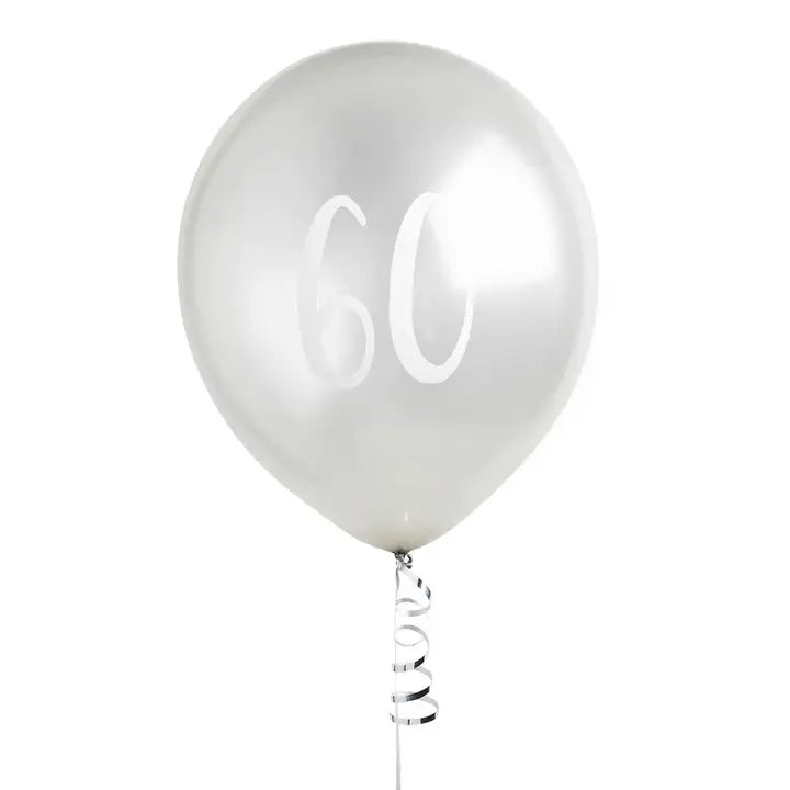 Silver '60' Latex 12" Balloons 5 Pack