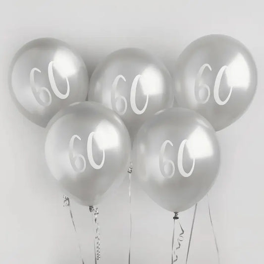 Silver '60' Latex 12" Balloons 5 Pack