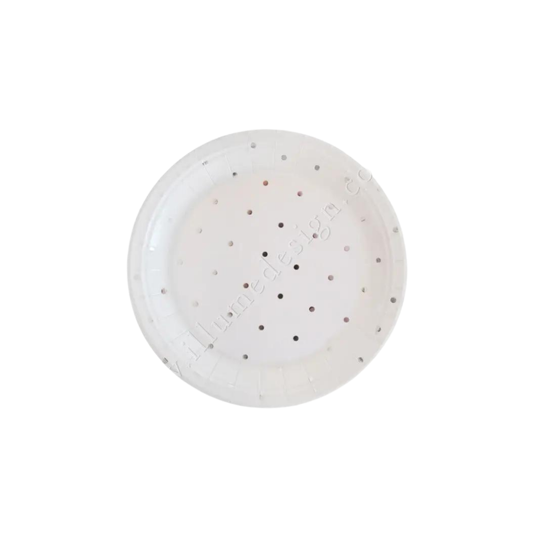 White and Silver Dots Small Appetizer Dessert Plates