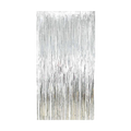Silver metallic fringe tinsel curtain backdrop festive decor from Parte Haus party supply store in Bethesda Maryland