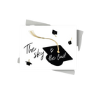 Black and gold graduation card with flying caps and sky is the limit text Graduation from Parte Haus party supply store in Bethesda MD